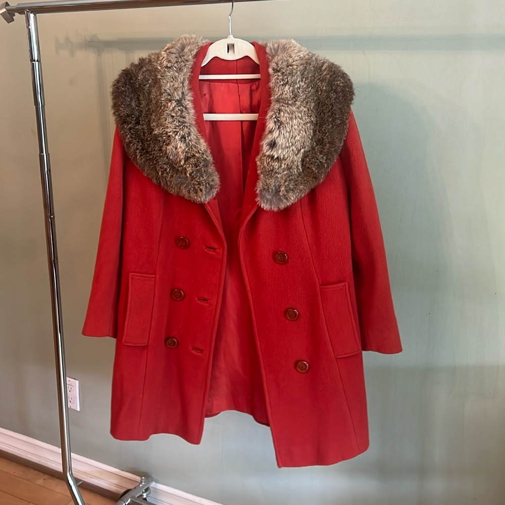 Penny Lane Coat Women’s size M/L Vintage real fur collar burt orange button up